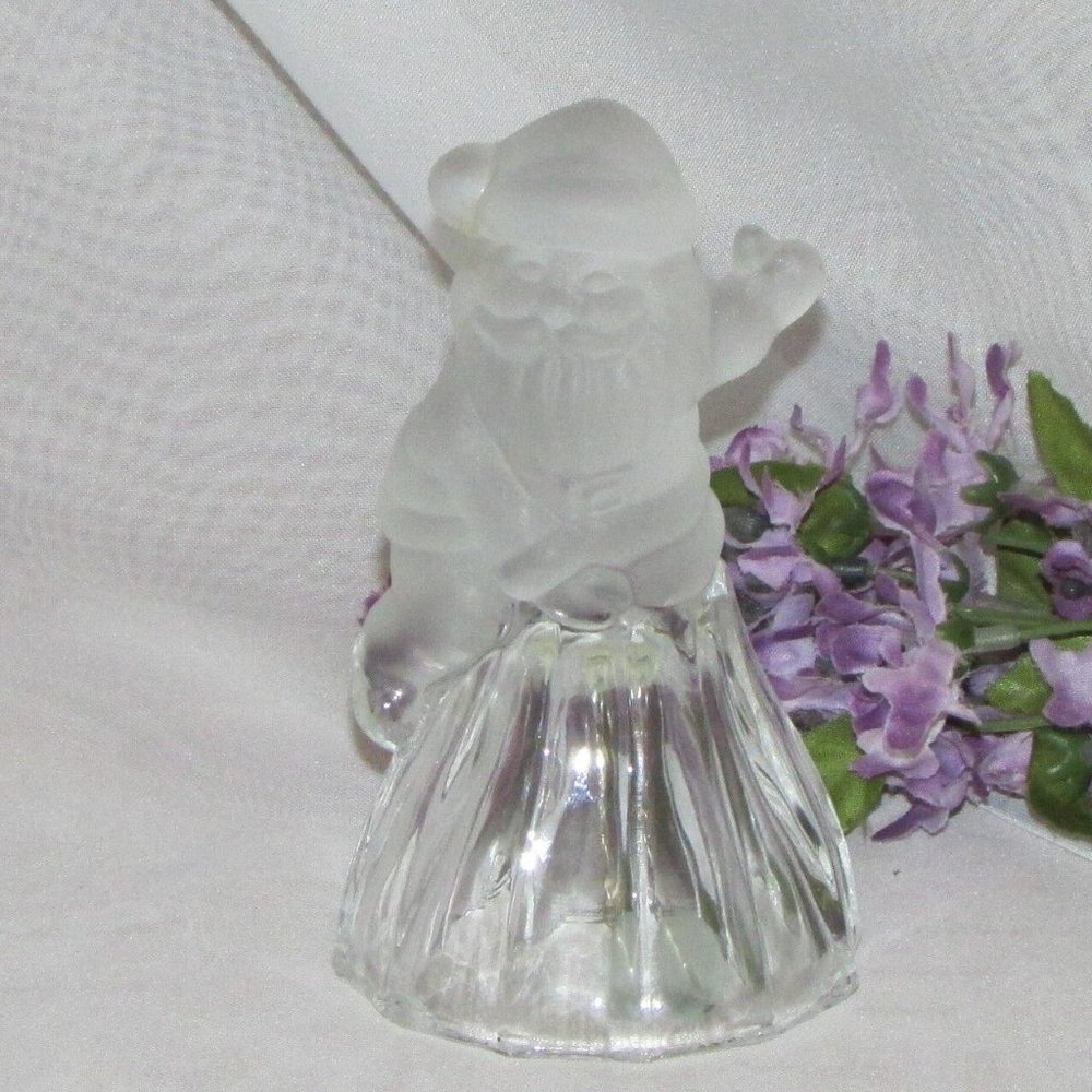 Santa Claus Dinner Bell Frosted Clear Glass Christmas Vintage Holiday Decor